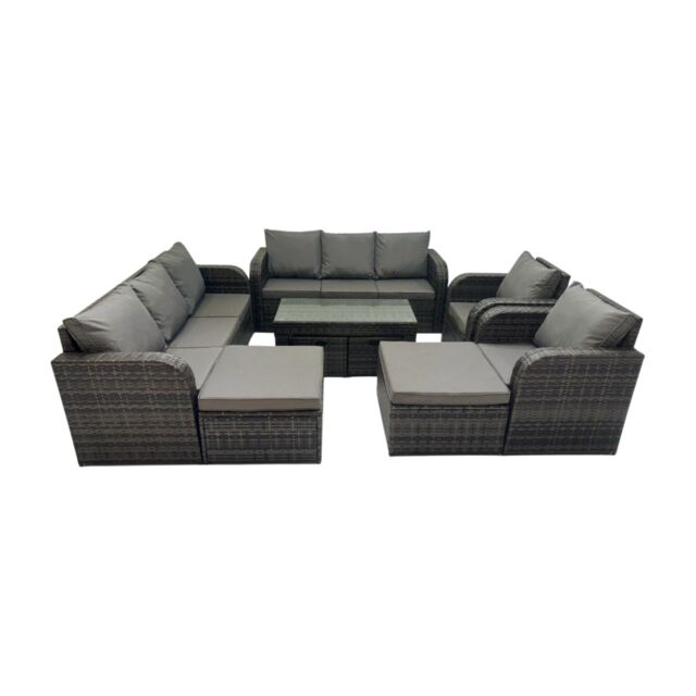 Fimous 3 Seater Sofa Reclining Chair Coffee Table with 4 Footstool Dark Grey - image 1