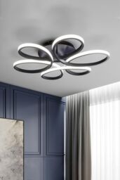 Living and Home 65W Modern Black Acrylic Petal LED Semi Ceiling Light in Silver - thumbnail 2