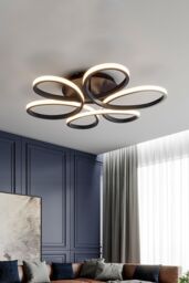 Living and Home 65W Modern Black Acrylic Petal LED Semi Ceiling Light in Silver - thumbnail 1