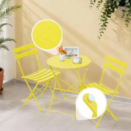 PAWNORA Beige & yellow 3pc Bistro Set Folding Table Chairs Patio - thumbnail 6