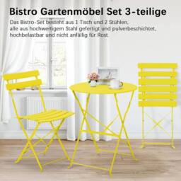 PAWNORA Beige & yellow 3pc Bistro Set Folding Table Chairs Patio - thumbnail 3