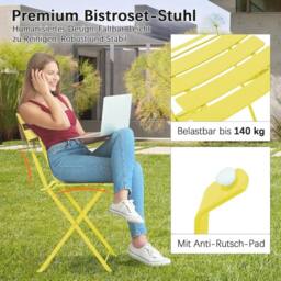 PAWNORA Beige & yellow 3pc Bistro Set Folding Table Chairs Patio - thumbnail 4