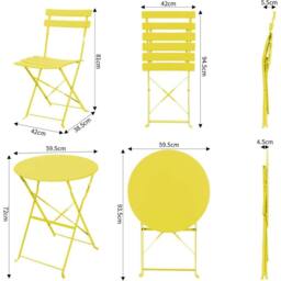 PAWNORA Beige & yellow 3pc Bistro Set Folding Table Chairs Patio - thumbnail 2