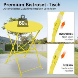 PAWNORA Beige & yellow 3pc Bistro Set Folding Table Chairs Patio - thumbnail 5