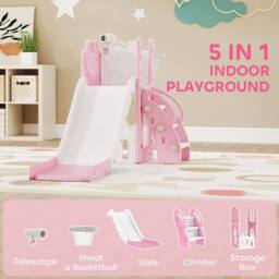 AIYAPLAY 5 in 1 Kids Slide Set with Basketball Hoop in Pink - thumbnail 4