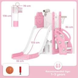 AIYAPLAY 5 in 1 Kids Slide Set with Basketball Hoop in Pink - thumbnail 3