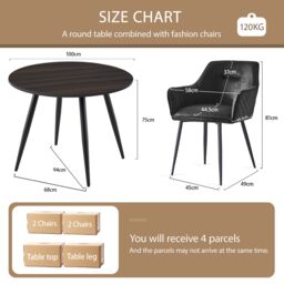 SONARA Dark Walnut Round Dining Table with 4 Faux Suede Dining Chairs Set in Black - thumbnail 2
