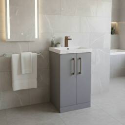 Balterley Modern Bathroom 2 Soft Close Door Vanity Unit Basin, Satin Grey, 500mm in Grey - thumbnail 3