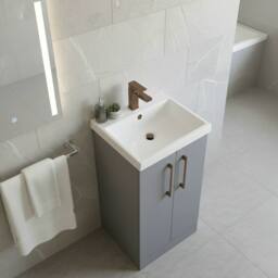 Balterley Modern Bathroom 2 Soft Close Door Vanity Unit Basin, Satin Grey, 500mm in Grey - thumbnail 4