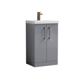 Balterley Modern Bathroom 2 Soft Close Door Vanity Unit Basin, Satin Grey, 500mm in Grey - thumbnail 1
