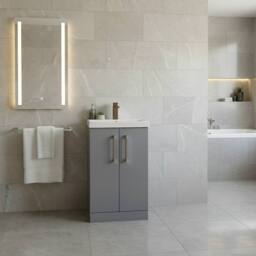 Balterley Modern Bathroom 2 Soft Close Door Vanity Unit Basin, Satin Grey, 500mm in Grey - thumbnail 2