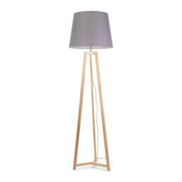 ValueLights Lottie Natural Wood Tripod Floor Lamp with Fabric Tapered Shade & LED Bulb in Grey - thumbnail 2