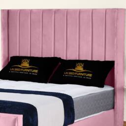 UK Bed Furniture Empire Winged Gas Lift Ottoman Upholstered Bed with 48 Inch Headboard in Pink - Size: Double - thumbnail 2