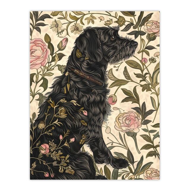 "Artery8 Dog in Carnations Painting Botanical Vintage Wall Art Print in Green - Size: W18"" x H24""" - image 1