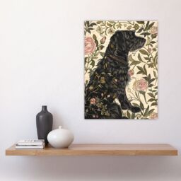 "Artery8 Dog in Carnations Painting Botanical Vintage Wall Art Print in Green - Size: W18"" x H24""" - thumbnail 4