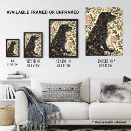 "Artery8 Dog in Carnations Painting Botanical Vintage Wall Art Print in Green - Size: W18"" x H24""" - thumbnail 3