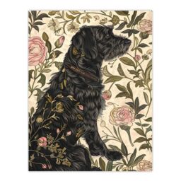 "Artery8 Dog in Carnations Painting Botanical Vintage Wall Art Print in Green - Size: W18"" x H24""" - thumbnail 1