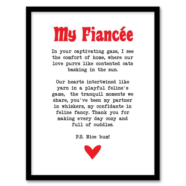 "Artery8 Love Poem Cat Lover Fiancée Romantic Poetry Fun Framed Art Print in White - Size: W12"" x H16""" - image 1