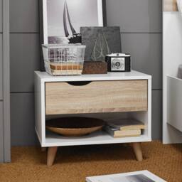 Lemon Pavilion Furniture Stockholm 1 Drawer Bedside Cabinet - L39 x W50 x H40 cm - Oak/White in Brown - Size: 1 Pack - thumbnail 2