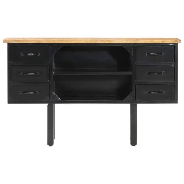 Berkfield Home Sideboard 110x30x65 cm Solid Rough Mango Wood & Steel in Black - Size: 110 x 30 x 65 cm - image 1