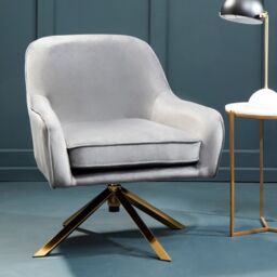 Orsina Pink Velvet Arm Chair, Luxury Velvet Upholstered Accent Chair, Comfortable Armchair for Home, Office in Grey