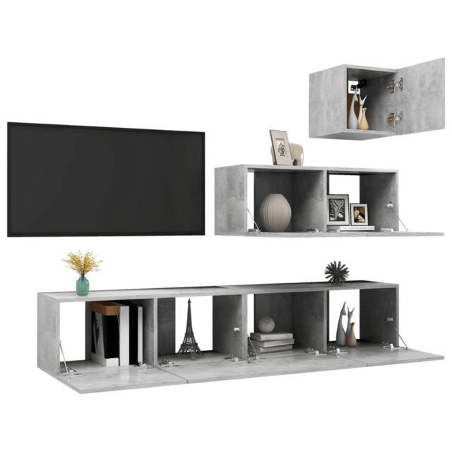 Berkfield Home Modern 4 Piece TV Cabinet Set Concrete Grey Engineered Wood - image 1