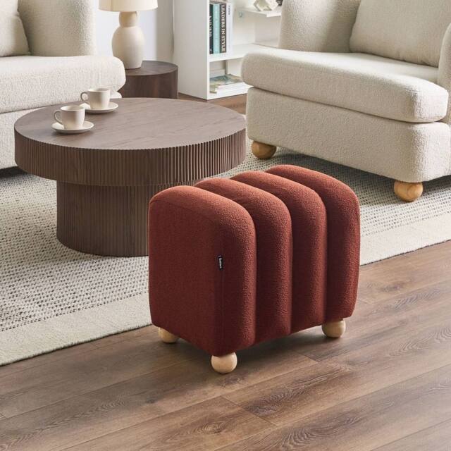 Wyld and Coco Boucle Teddy Pouffe in Golden Brown with Wooden Legs - image 1