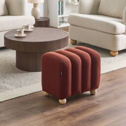 Wyld and Coco Boucle Teddy Pouffe in Golden Brown with Wooden Legs - thumbnail 1