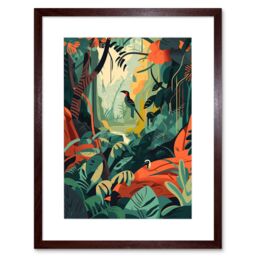 "Artery8 Wall Art Print Amazon Rainforest Diverse Flora & Tropical Birds Artwork Framed 9X7 Inch in Brown - Size: W7"" x H9""" - thumbnail 1