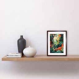 "Artery8 Wall Art Print Amazon Rainforest Diverse Flora & Tropical Birds Artwork Framed 9X7 Inch in Brown - Size: W7"" x H9""" - thumbnail 2