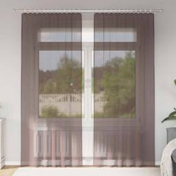 Berkfield Home Voile Curtains with Tab Top 2 pcs Brown - thumbnail 2
