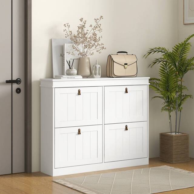 HOMCOM Slim Shoe Cabinet with Adjustable Shelves for Hallway, White - image 1