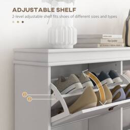 HOMCOM Slim Shoe Cabinet with Adjustable Shelves for Hallway, White - thumbnail 5