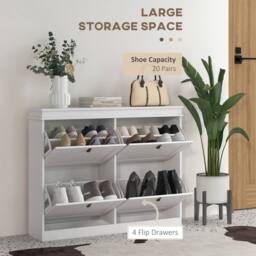 HOMCOM Slim Shoe Cabinet with Adjustable Shelves for Hallway, White - thumbnail 4