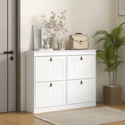 HOMCOM Slim Shoe Cabinet with Adjustable Shelves for Hallway, White - thumbnail 1