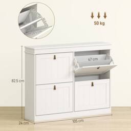 HOMCOM Slim Shoe Cabinet with Adjustable Shelves for Hallway, White - thumbnail 3