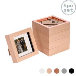 "Nicola Spring 3D Box Photo Frames - 4 x 4"" with 2 x 2"" Mount - Black Mount - Pack of 5 in Light Brown" - thumbnail 1