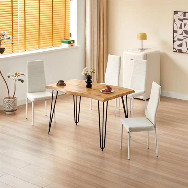 KOSY KOALA Dining Table with 4 White Chairs Set Kitchen Dining Room Furniture in Brown - image 1