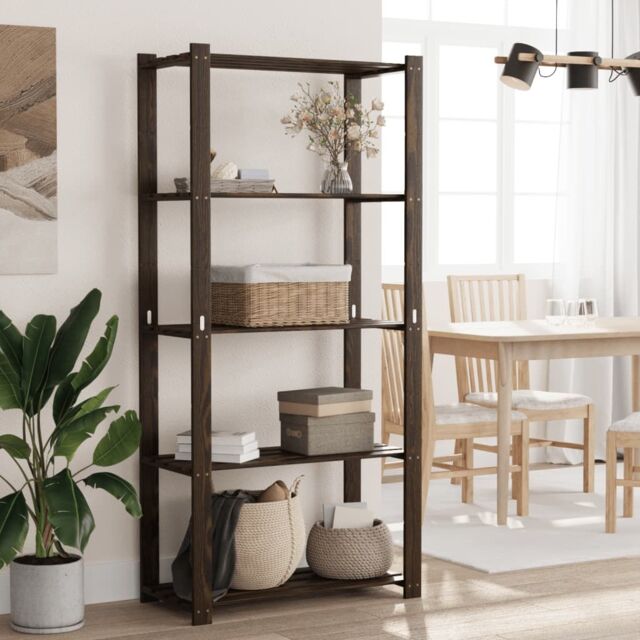 Berkfield Home 5-Tier Storage Rack Black 80x38x170 cm Solid Wood Pine - Size: 80 x 38 x 170 cm - image 1