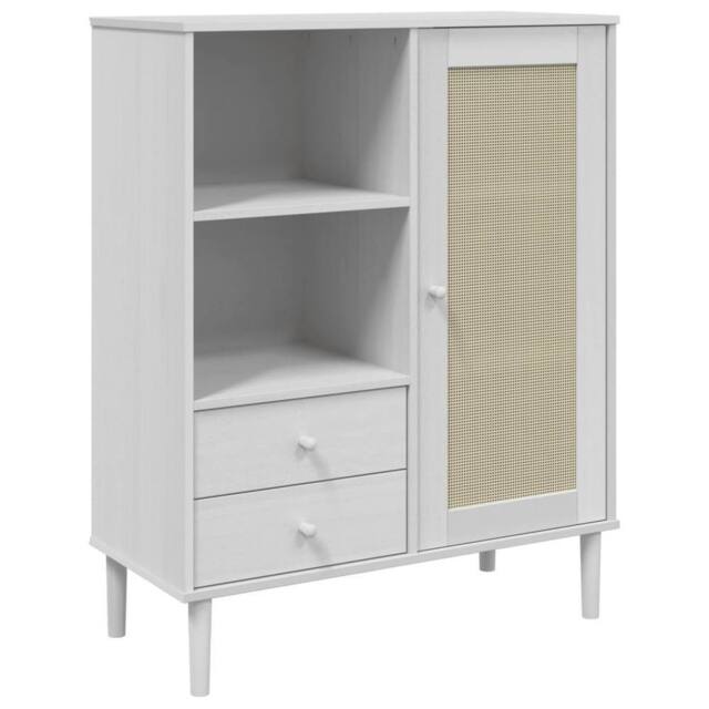 Berkfield Home Highboard SENJA Rattan Look White 90x40x112 cm Solid Wood Pine - Size: 90 x 40 x 112 cm - image 1