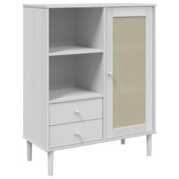 Berkfield Home Highboard SENJA Rattan Look White 90x40x112 cm Solid Wood Pine - Size: 90 x 40 x 112 cm