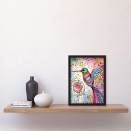 Artery8 Hummingbird With Mandala Patterns Colourful Folk Art Watercolour Painting Artwork Framed Wall Art Print A4 in Black - thumbnail 2