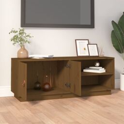 Berkfield Home TV Cabinet Honey Brown 105x34x40 cm Solid Wood Pine - Size: 105 x 34 x 40 cm - thumbnail 3