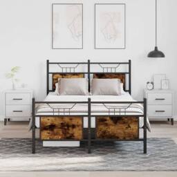 Berkfield Home Bed Frame Frame Smoked Oak 120x190 cm Small Double Wood in Brown - thumbnail 2