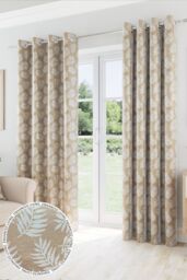Enhanced Living Oakland Natural Leaf Pattern, Thermal, Room Darkening Pair of Curtains with Eyelet Top - Size: 117 cm width x 137 cm drop - thumbnail 1