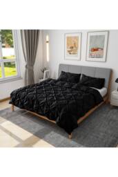 Living and Home Textured Pinch Pleat Duvet Cover Set 3 Pcs with Pillowcases in Black - Size: Super King - thumbnail 3