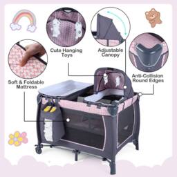 CASART Foldable Nursery Center Bassinet Baby Playard w/Diaper Changing Table - Size: Crib - thumbnail 3