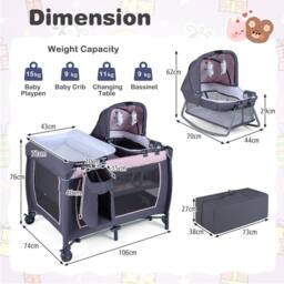 CASART Foldable Nursery Center Bassinet Baby Playard w/Diaper Changing Table - Size: Crib - thumbnail 2
