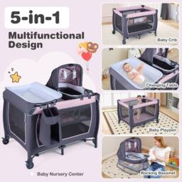 CASART Foldable Nursery Center Bassinet Baby Playard w/Diaper Changing Table - Size: Crib - thumbnail 4