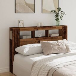 Berkfield Home LED Headboard Old Wood 160x18.5x103.5 cm Engineered Wood in Brown - thumbnail 4